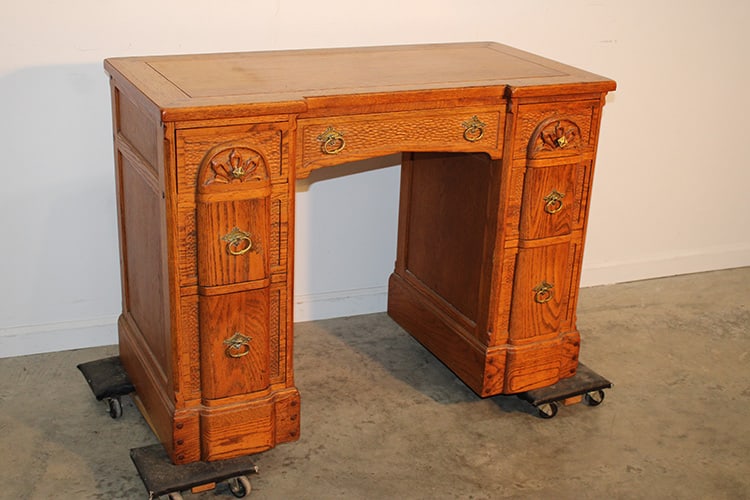 Cute clean carved oak writing desk. Fancy block front. Estate fresh. 42" wide, 31" tall, 21" deep. (1 of 4)