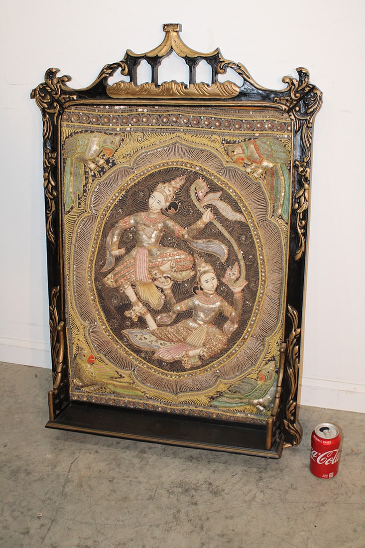 Antique hand made Burmese Kalaga bead work. Parrot corners, blown out figures. Estate fresh, nicely (1 of 6)