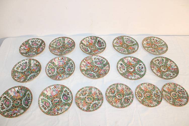 16 antique rose medallion bowls and plates. All look good including (8) 7 1/4"  bowls, (4) 7 1/4" (1 of 5)