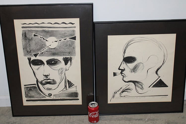 2 limited edition artist signed David Edward Byrd lithos. (1) titled Sey Portrait A Perception Of: 2 limited edition artist signed David Edward Byrd lithos. (1) titled Sey Portrait A Perception Of Sorts 2/10, (1) William Blake Perceiving The Infinite 7/7 Byrd 66. Largest is 20" wide, 27" tall.