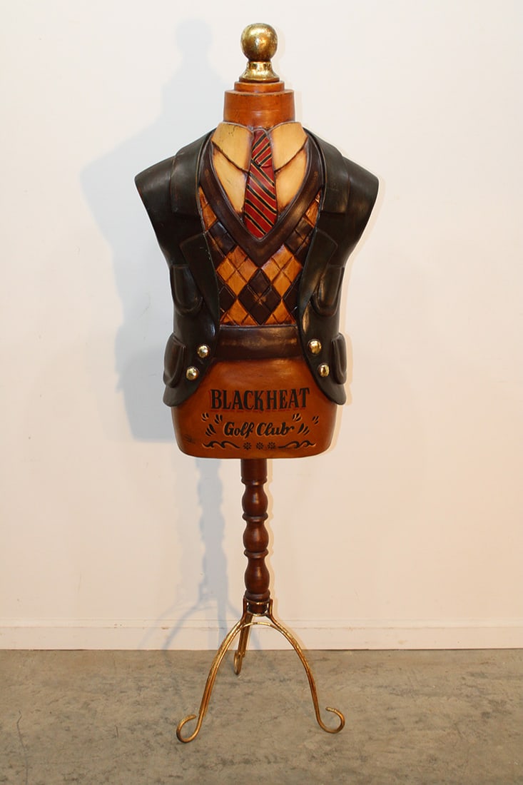 Vintage Blackheat golf club dress form mannequin. Plaid vest and tie, fiberglass. Estate fresh. 61" (1 of 4)