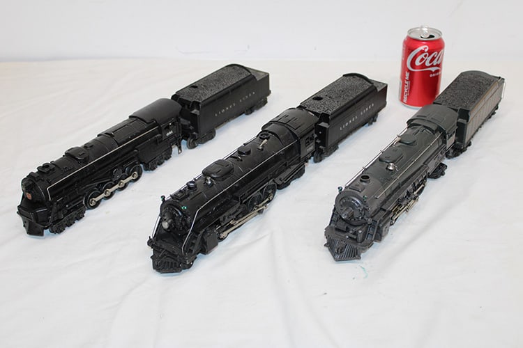 3 Lionel O Guage engines and tenders including #736, 2055, 681 in nice condition. Normal wear.: 3 Lionel O Guage engines and tenders including #736, 2055, 681 in nice condition. Normal wear. Private collection (deceased).