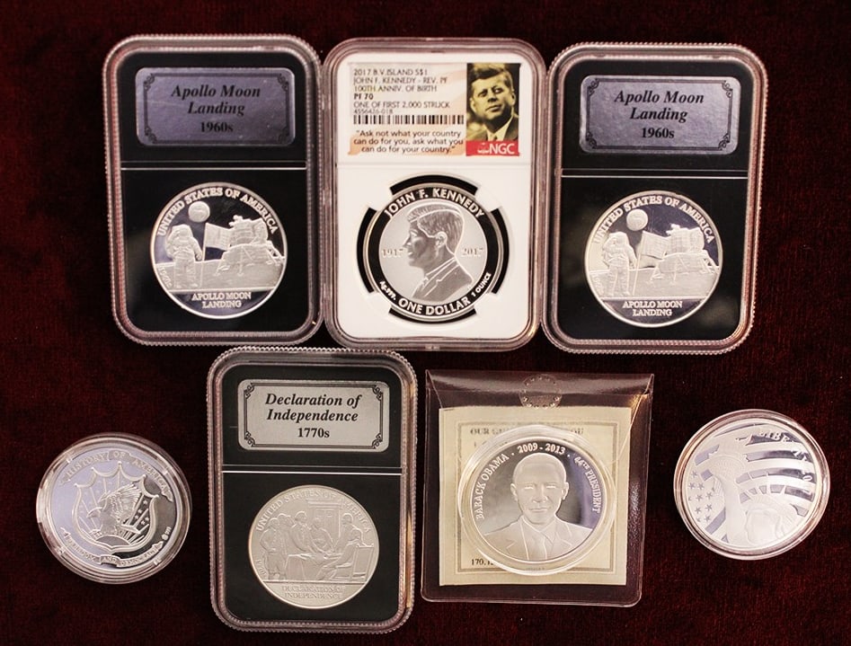 7 Uncirculated 1 Oz Including 2017 Kennedy, 1960 Apollo Landing, 2013 Obama, Etc. (1 of 7)