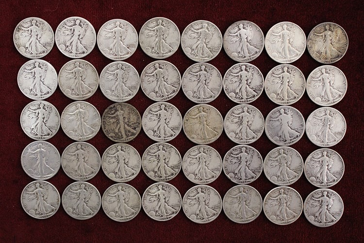 40 Walking Liberty Halves (Dates Are All Legible): 40 Walking Liberty halves (dates are all legible). Estate fresh, many are in nice condition.