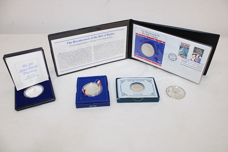 3 Proof Silver Dollars, Silver George III (1.2 Ozt) And Uncirculated 1982-D Half (1 of 8)