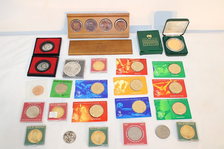 Group Of 27 Bronze, Gold Clad, Pewter Medals: Group of 27 bronze, gold clad, pewter medals. Many sports and commemorative.