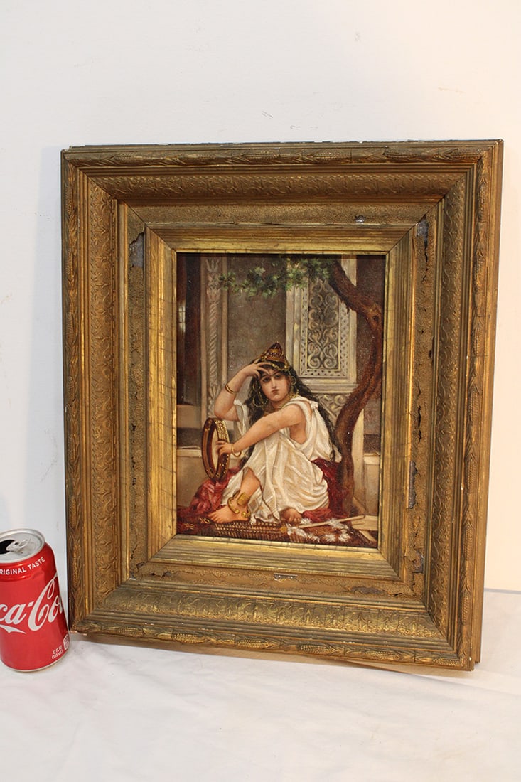 Wonderful 19Th C. Painting Of A Gypsy: Wonderful 19th C. painting of a gypsy. Very well done, unsigned (we didn’t take it out of the frame). Original framing (some chipping on the frame). Painting is in nice condition. Without frame is 8