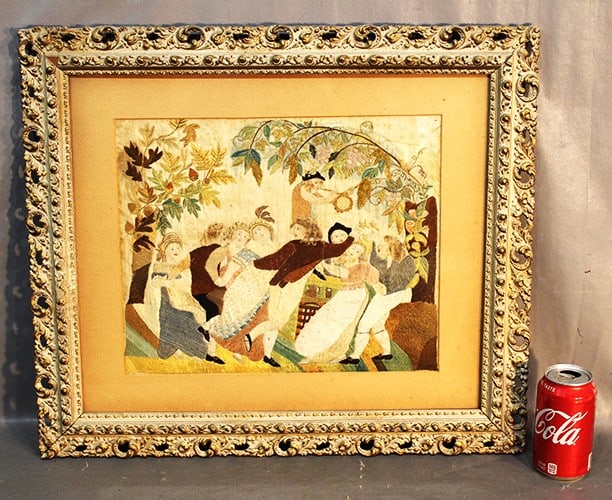 Early 19Th C. Embroidery (Scenic) Possibly Silk: Early 19th C. embroidery (scenic) possibly silk. Original frame, estate fresh in nice condition. 23" wide, 20" tall.
