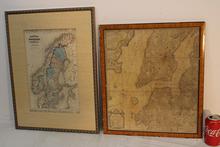 2 Framed Maps, (1) Sweden Marked 1865 A. J. Johnson (1 of 4)