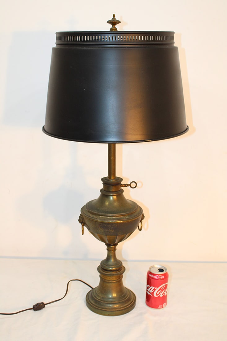Large Solid Brass Lamp With Tole Shade (1 of 4)