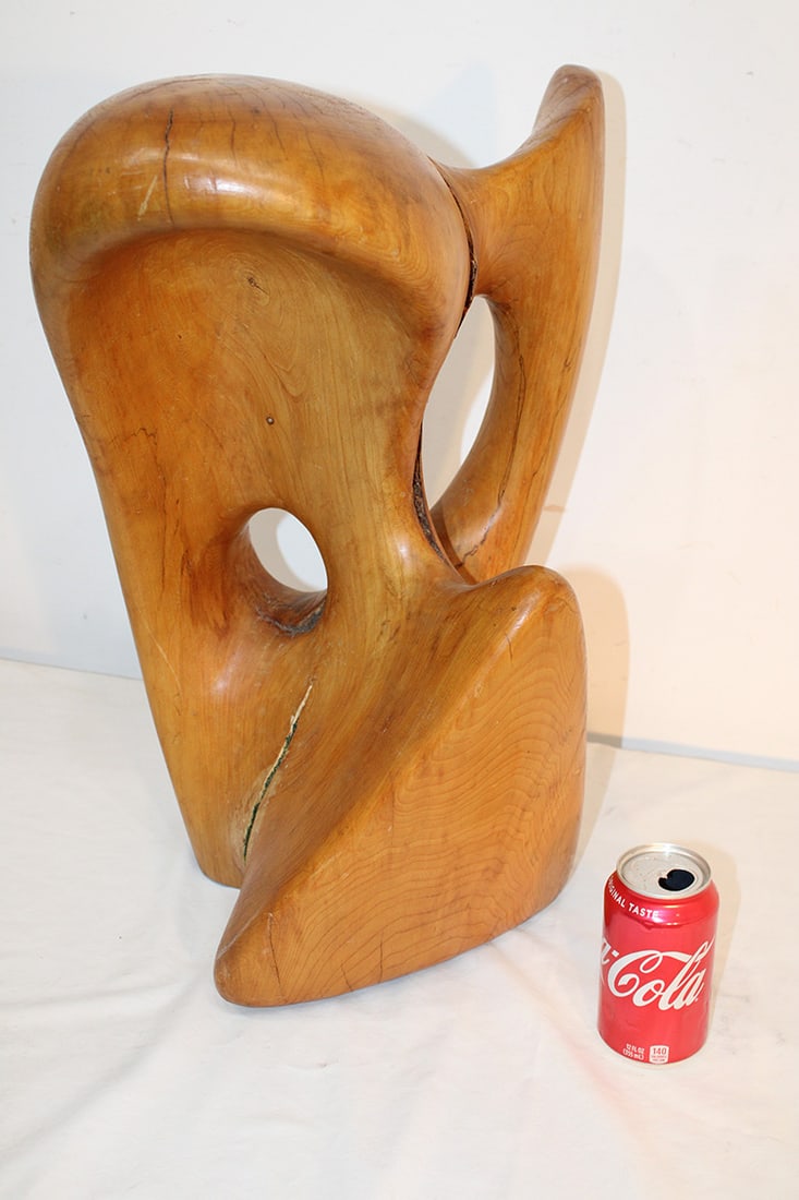 Nice Wooden Abstract Sculpture: Nice wooden abstract sculpture. Out of a solid piece of wood. Estate fresh, great lines. Appr. 12" wide, 22" tall, 13" deep.
