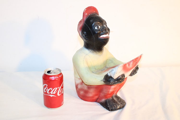 Black Memorabilia Watermelon Boy Poured Concrete: Black memorabilia watermelon boy in nice original color. Estate fresh in nice condition. 13" tall.