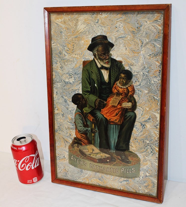 Antique Ayers Cathartic Pill Ad Sign With Black Man And Child 1883 (1 of 5)
