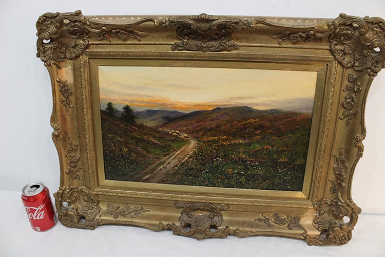 Gorgeous 19Th C. Oil On Canvas Painting Signed Hider: Gorgeous 19th C. oil on canvas painting signed Hider. Estate fresh in the original frame having a pastoral landscape with profuse wild flowers, herds and flocks of sheep. Painting is all good, frame h