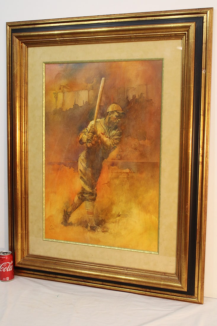 Artist Signed Painting Of Baseball Player (1 of 3)