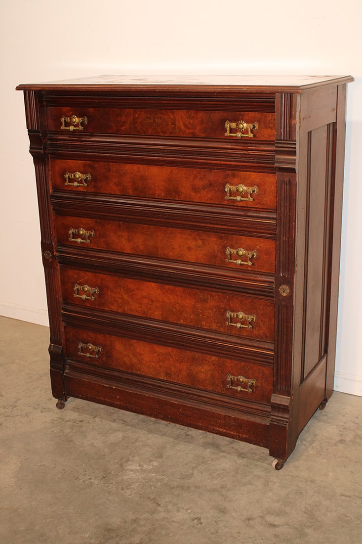 Walnut Victorian Lock Side Chest With Original Pulls And Burled Fronts (1 of 5)