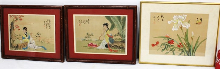 3 Nice Hand Painted Pictures Look To Be On Silk (1 of 5)