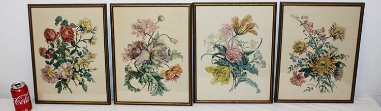 Group Of 4 Hand Colored Floral Prints (1 of 3)