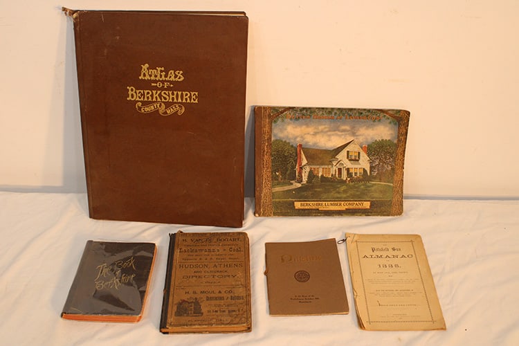 Books Of Berkshire, Pittsfield, Hudson, Etc.: Books of Berkshire, Pittsfield, Hudson, etc. including nice large atlas of Berkshires, Pittsfield, sun almanac 1886, Hudson NY with map, Berkshire lumber with homes. Longest is appr. 12" wide, 16" tal
