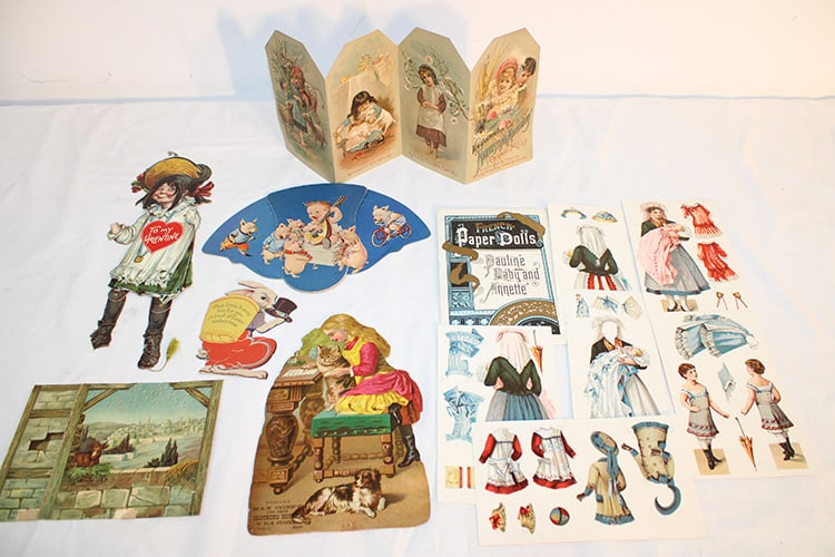 Group Of 1890-1910 Advertising, Paper Dolls, Easter, Etc.: Group of 1890-1910 advertising, paper dolls, Easter, etc. All nice Valentine, estate fresh. Girl is missing piece of her shoe and hand, the rest are real nice.