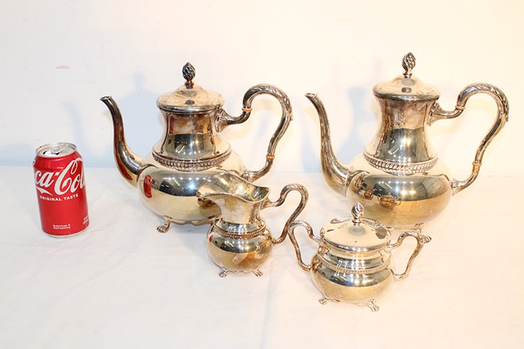 Heavy 4 piece Eugen Ferner sterling tea and coffee set 74.5 ozt. No monograms, nice condition. (1 of 5)