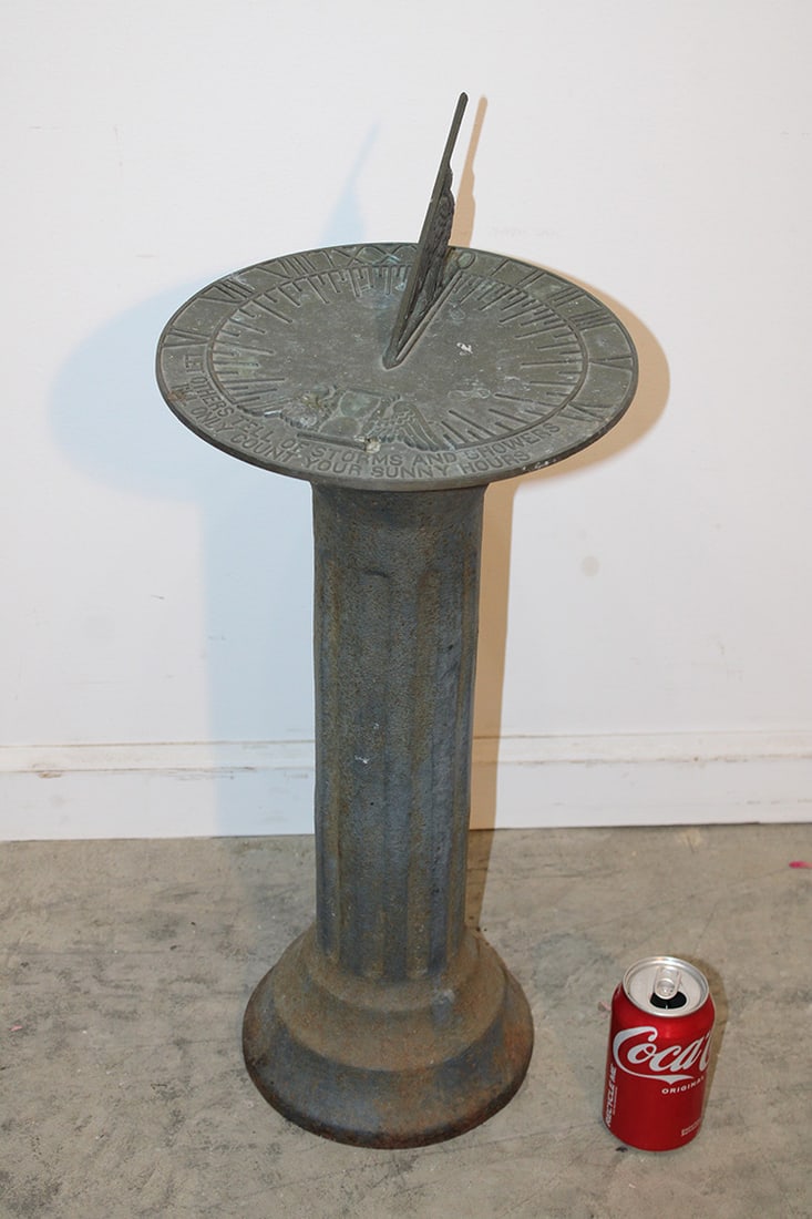 Garden sundial with bronze dial and cast iron base in nice condition. 10" wide, 26" tall. (1 of 4)
