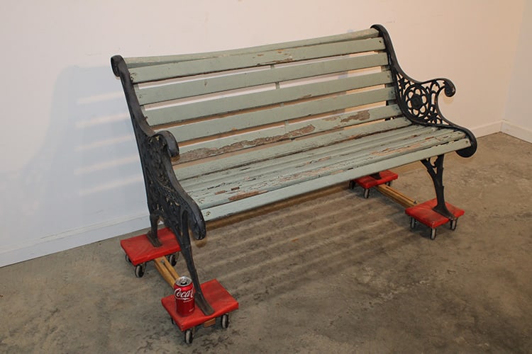 Antique cast iron 4' bench with slat seat. Cast iron has floral and urn design. Slats are old and (1 of 4)