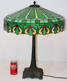 One of the nicest 20" Duffner and Kimberly Fleur De Lis leaded table lamp. Beautiful base, green (1 of 4)