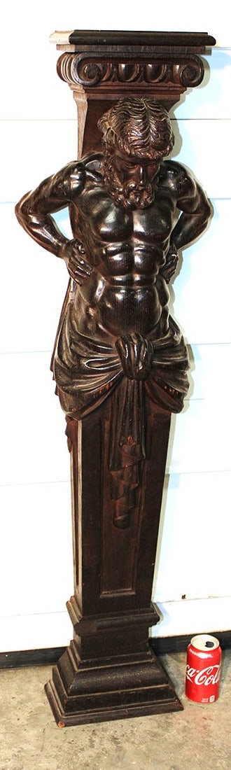 19th C. carved oak Horner 48" man in the mountain pedestal. Nice original finish. Very heavy, (1 of 10)