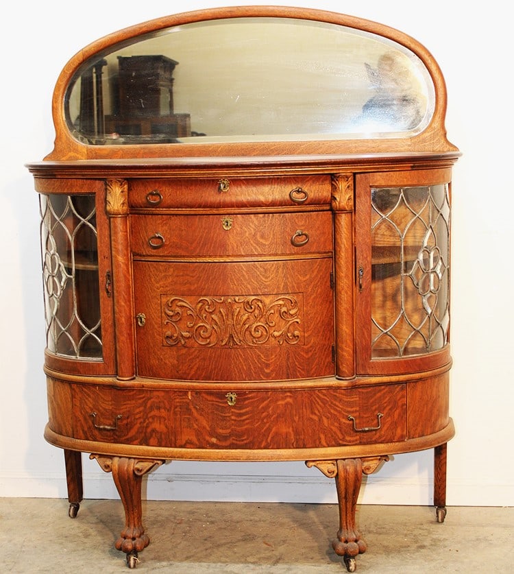 Awesome oak mirrored server with original leaded beveled side doors. Shaped beveled mirror in nice (1 of 5)