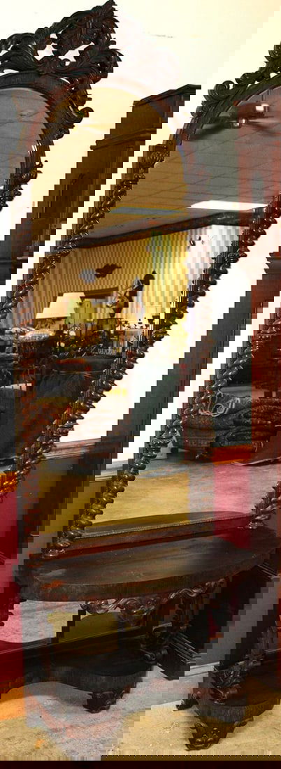 Victorian rosewood 2 piece hall mirror C. 1860-1870. Has rope twist columns, carved crest, caved (1 of 5)