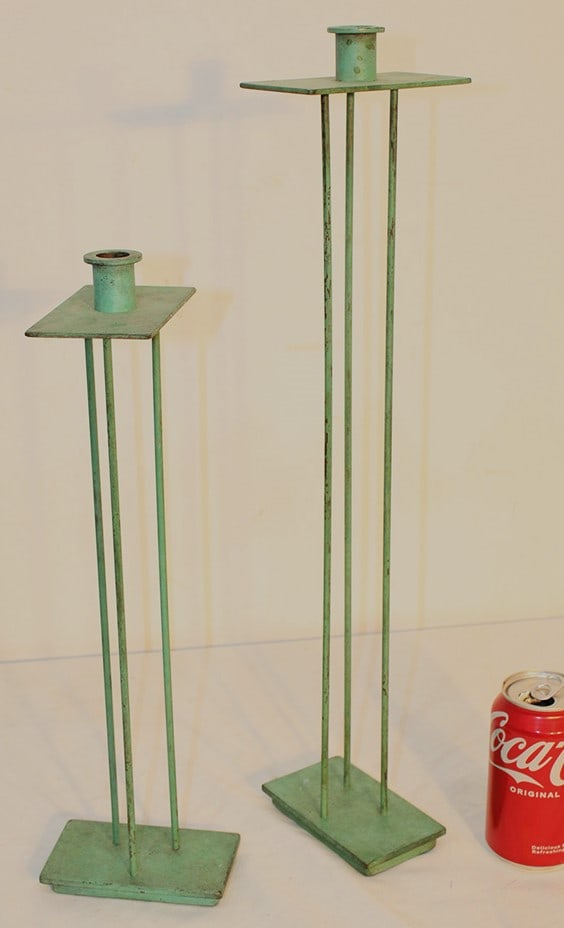 2 bronze candlesticks signed Steven Holl for Swid Powell. Great patina, estate fresh. Tallest is (1 of 5)