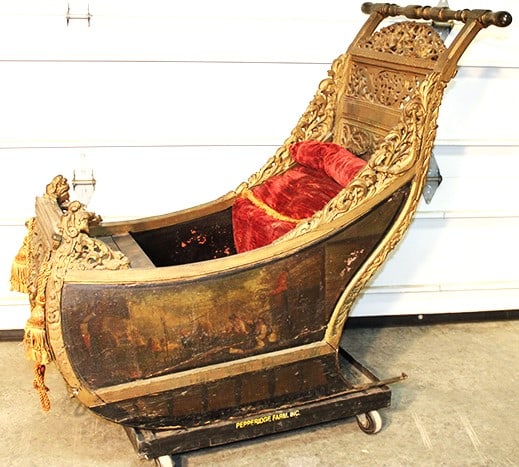Early hand carved and painted dutch sleigh. All pinned construction, hand painted scenic sides, all (1 of 9)