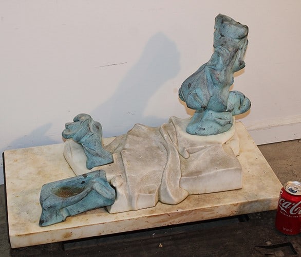 Unusual bronze and marble sculpture. Nice green patina bronze, probablt first quarter of the 20th C. (1 of 4)