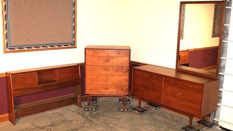 Estate fresh Drexel "Declaration" 3 piece walnut bedroom set including full size headboard with (1 of 6)