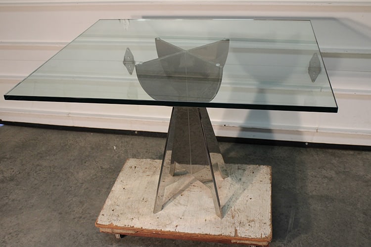 Super mid century glass top chrome base table with the original 3/4" glass top in real nice (1 of 4)