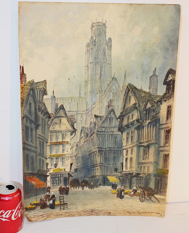 Artist signed watercolor of the Abbey Tower and South Transept Roven France. Antique, unframed,: Artist signed watercolor of the Abbey Tower and South Transept Roven France. Antique, unframed, estate fresh. Appr. 15" wide, 21" tall.