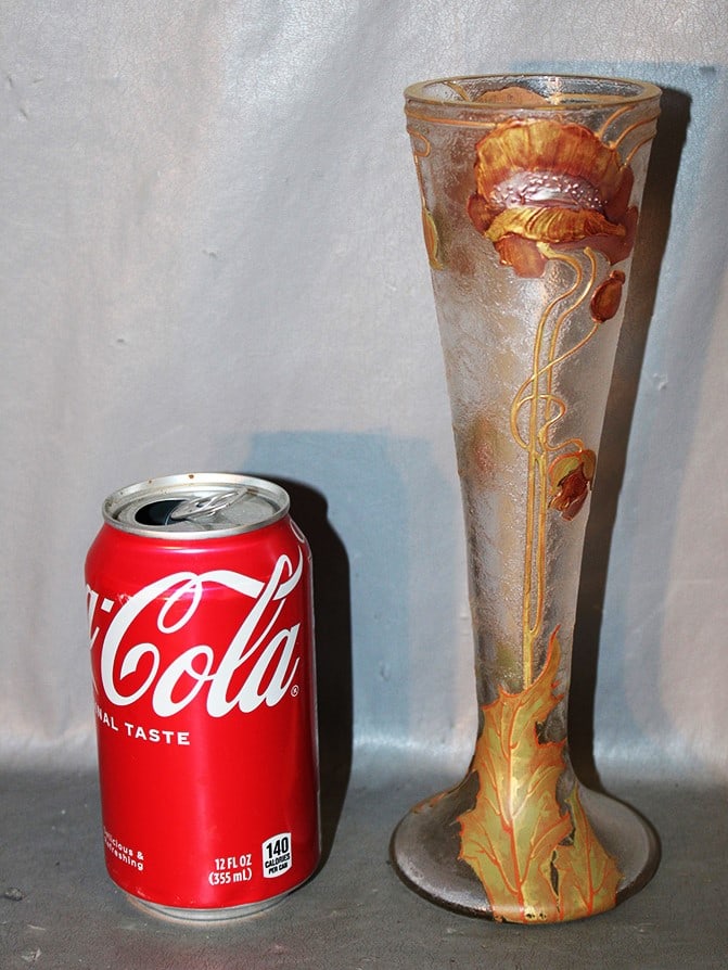 Super nouveau 9.5" Montjoye French vase C. 1890-1900. Floral motif, unsigned, Polish pontil on the (1 of 4)