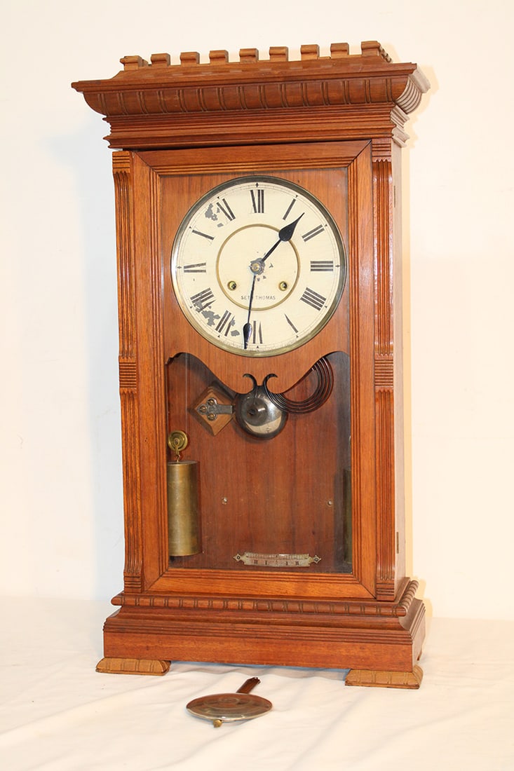 Seth Thomas "Garfield" 2 weight driven regulator clock. Has the original Damascene pendulum bob (1 of 6)