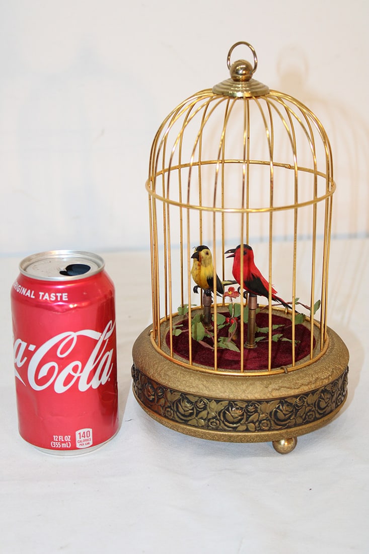Antique German double bird cage with automated birds and music box. Estate fresh, heads on the birds (1 of 5)
