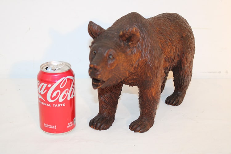 Super antique hand carved black forest bear. Nicely carved with glass eyes. 14" long, 8" tall. (1 of 4)