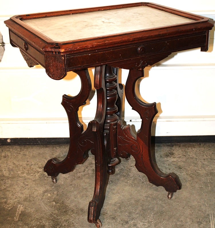 Original finish Eastlake Victorian inset marble top table. Nice white carrara marble in nice (1 of 4)