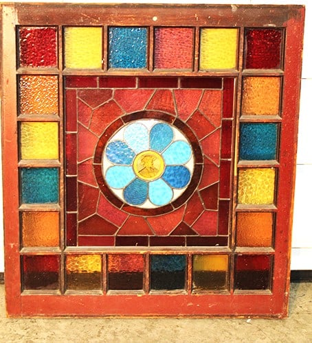 Antique leaded window in the original frame. Glass all good, 1 tiny line in the smallest pieces. 32" (1 of 5)
