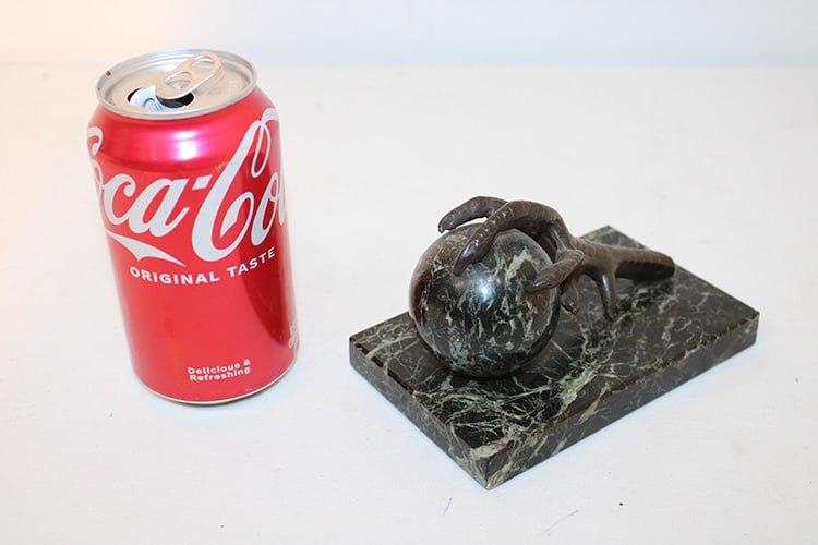 Victorian bronze talon encircling a marble sphere mounted on a piece of marble in nice condition. (1 of 4)