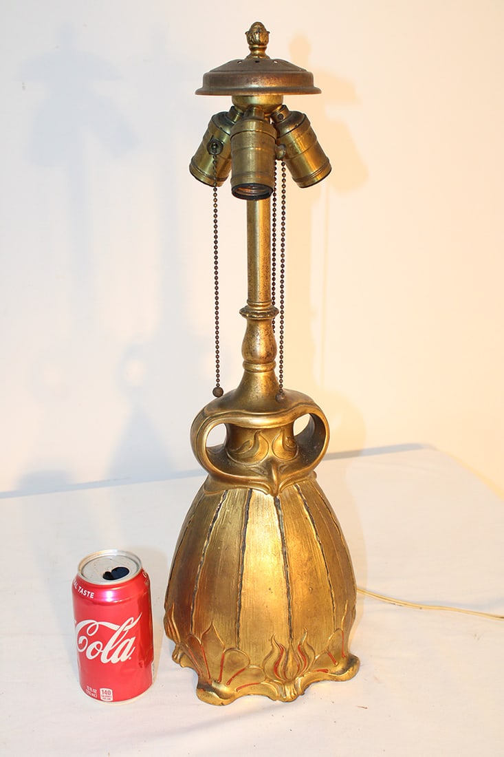 Large 22" Pittsburg owl lamp base. 3 socket, original patina, cap and finial. Very clean. (1 of 4)