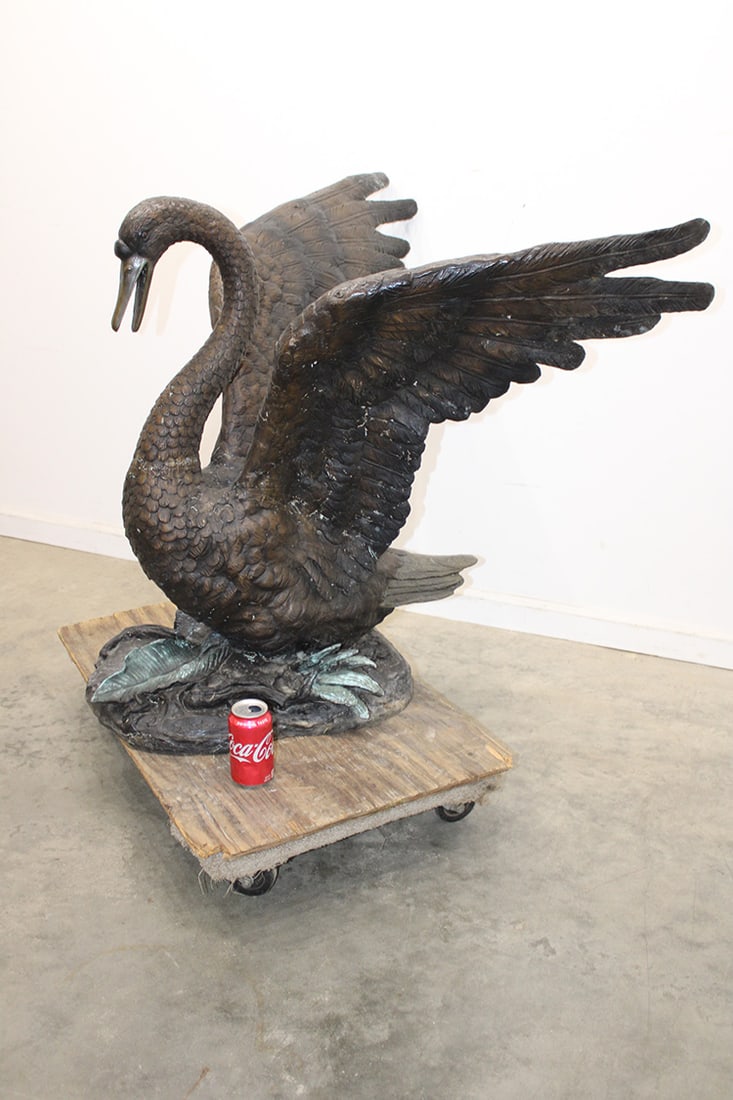 Fabulous Large Solid Bronze Garden Swan In Great Patina (1 of 7)