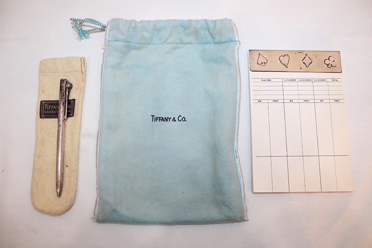 Signed Tiffany Sterling Bridge Scare Pad And Sterling Pen: Signed Tiffany sterling bridge scare pad and sterling pen with golf tee holder. Both has Tiffany bags.