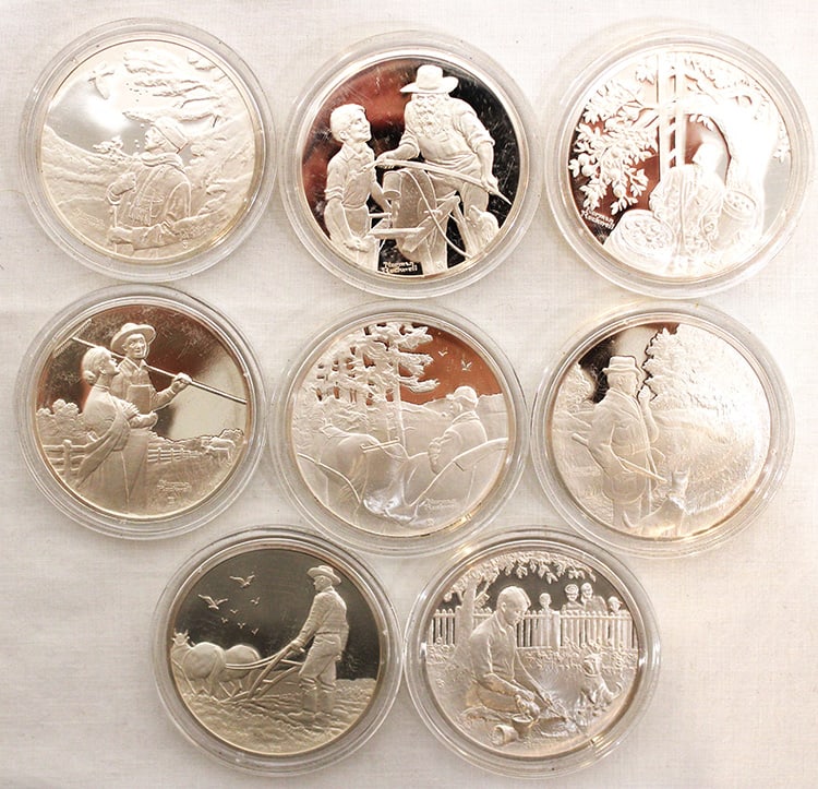 8 Sterling Marked 925 All With Robert Frost Rounds: 8 sterling marked 925 all with Robert Frost rounds. All uncirculated sealed cases. Each is over 1 ozt.