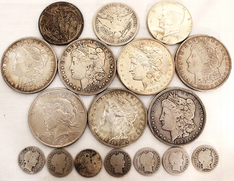 7 Silver Dollars, 3 Halves, 7 Dimes (1 of 2)
