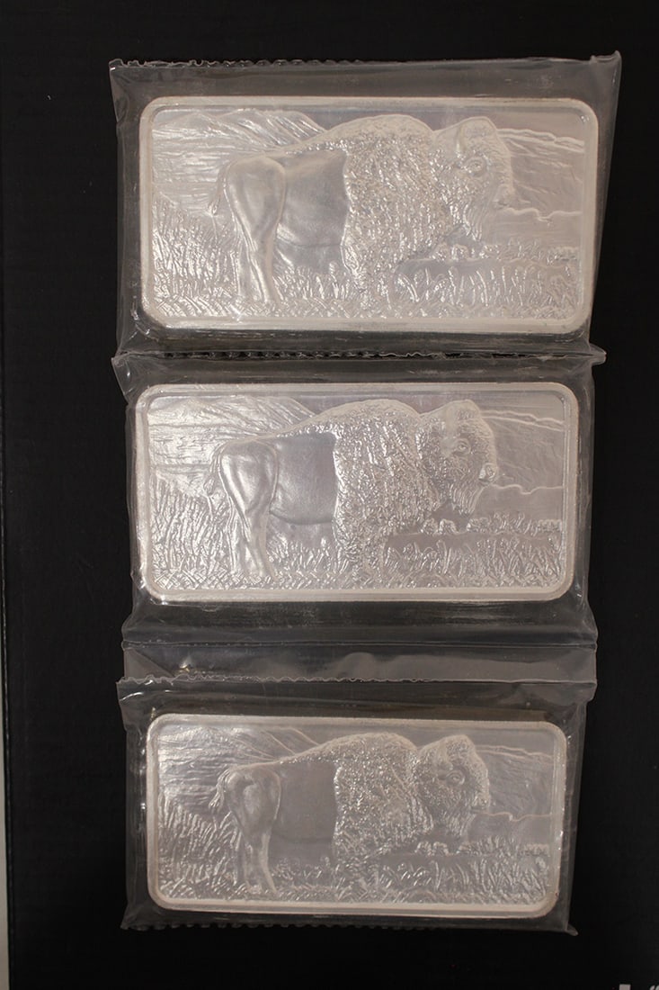 (3) 10 Ozt Buffalo 999 Pure Silver Bars 30 Ozt Total (1 of 3)